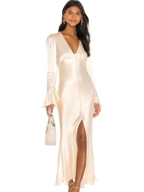 la lune flared sleeve side split midi dress Shona Joy , LA LUNE FLARED SLEEVE, SIDE SPLIT MIDI
